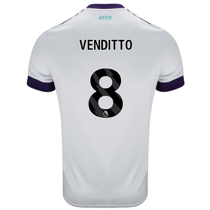 נשים כדורגל Olivia Venditto #8 לבן ירוק סגול הרחק ג'רזי 2024/25