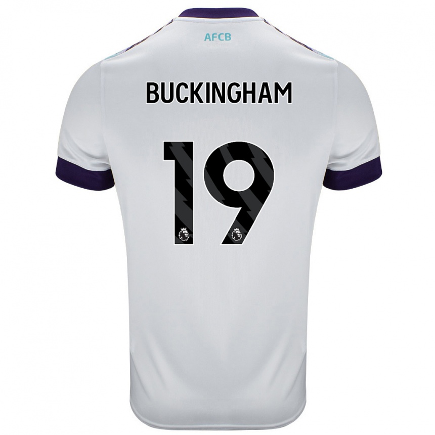 נשים כדורגל Alisha Buckingham #19 לבן ירוק סגול הרחק ג'רזי 2024/25