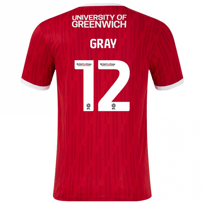ילדים כדורגל Jessica Gray #12 אדום לבן ג'רזי ביתית 2024/25