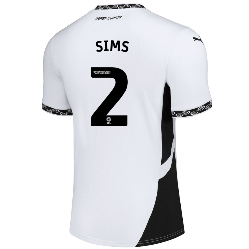 ילדים כדורגל Amy Sims #2 לבן שחור ג'רזי ביתית 2024/25