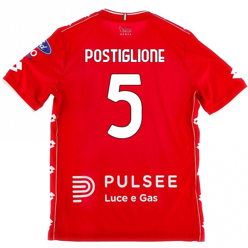 ילדים כדורגל Nicolò Postiglione #5 אדום לבן ג'רזי ביתית 2024/25