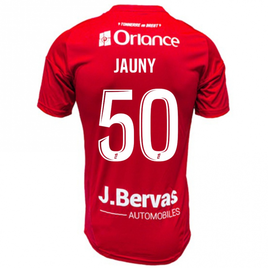 ילדים כדורגל Noah Jauny #50 אדום לבן ג'רזי ביתית 2024/25