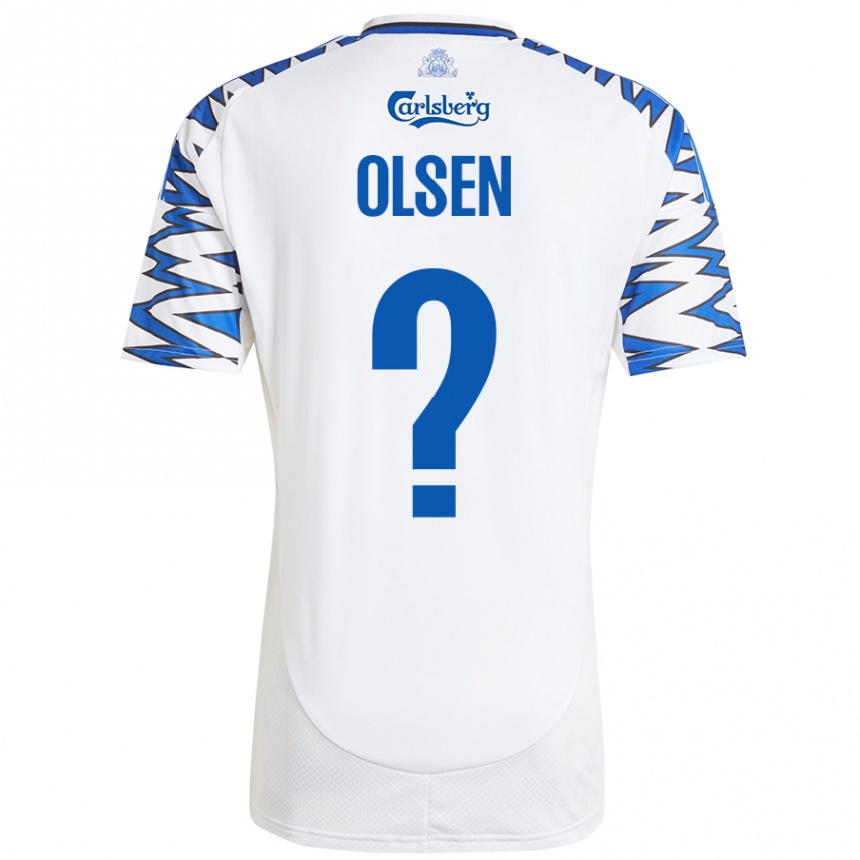 ילדים כדורגל Gunnar Olsen #0 לבן כחול שמיים ג'רזי ביתית 2024/25