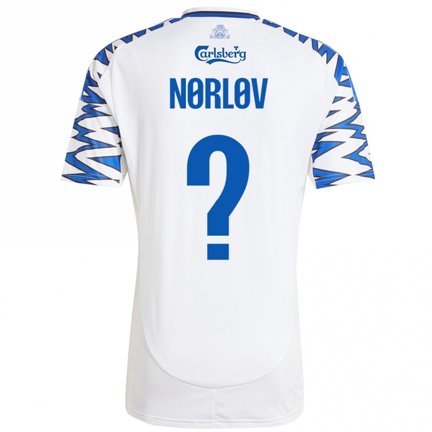 ילדים כדורגל William Nørløv #0 לבן כחול שמיים ג'רזי ביתית 2024/25