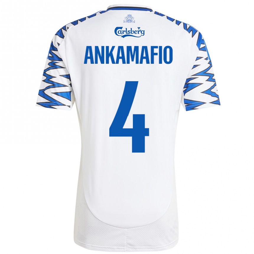 ילדים כדורגל Graham Ankamafio #4 לבן כחול שמיים ג'רזי ביתית 2024/25