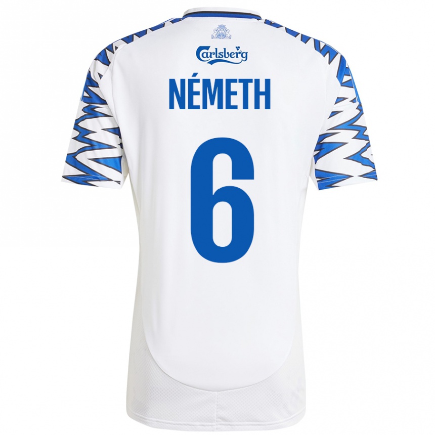 ילדים כדורגל Hunor Németh #6 לבן כחול שמיים ג'רזי ביתית 2024/25