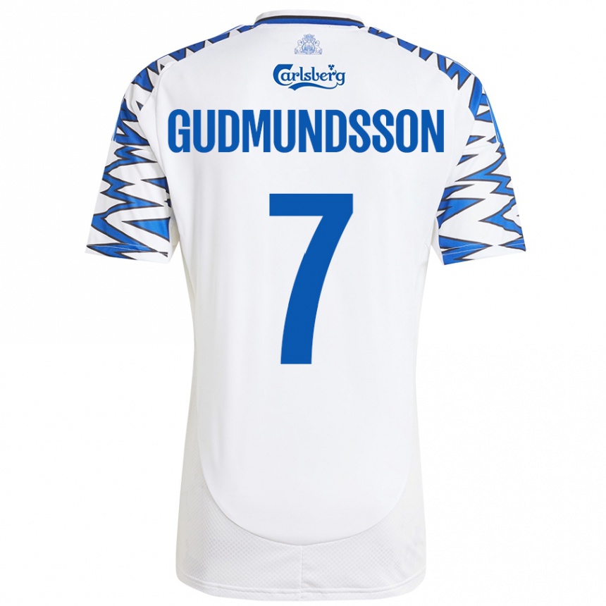 ילדים כדורגל Galdur Gudmundsson #7 לבן כחול שמיים ג'רזי ביתית 2024/25