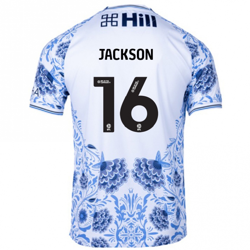 ילדים כדורגל Abbie Jackson #16 כחול לבן הרחק ג'רזי 2024/25