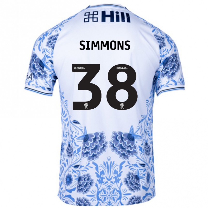 ילדים כדורגל Bella Simmons #38 כחול לבן הרחק ג'רזי 2024/25