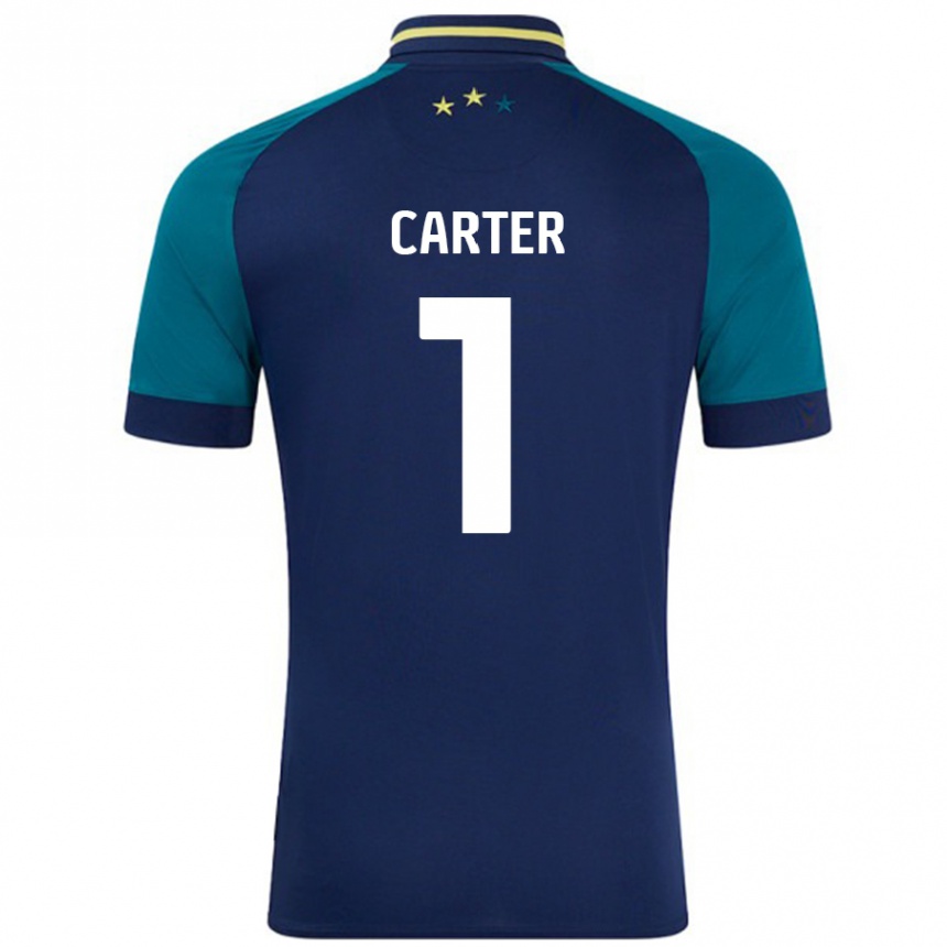 ילדים כדורגל Laura Carter #1 נייבי ירוק כהה הרחק ג'רזי 2024/25