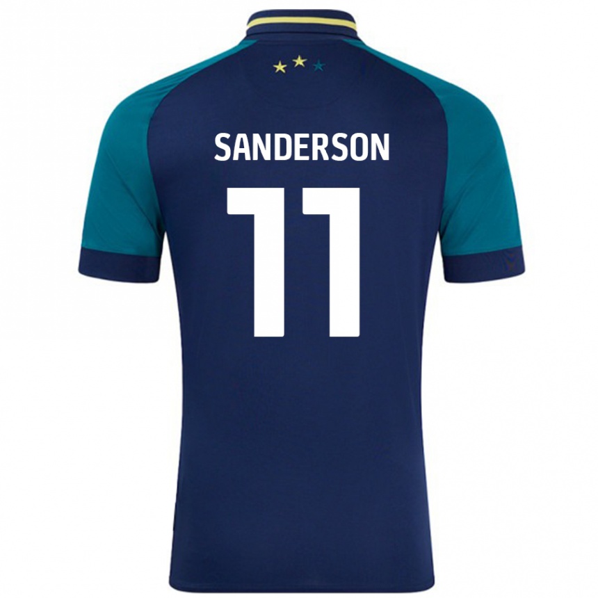 ילדים כדורגל Brittany Sanderson #11 נייבי ירוק כהה הרחק ג'רזי 2024/25