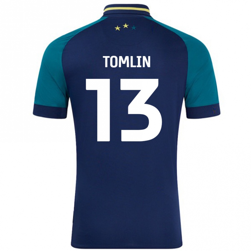 ילדים כדורגל Phoebe Tomlin #13 נייבי ירוק כהה הרחק ג'רזי 2024/25