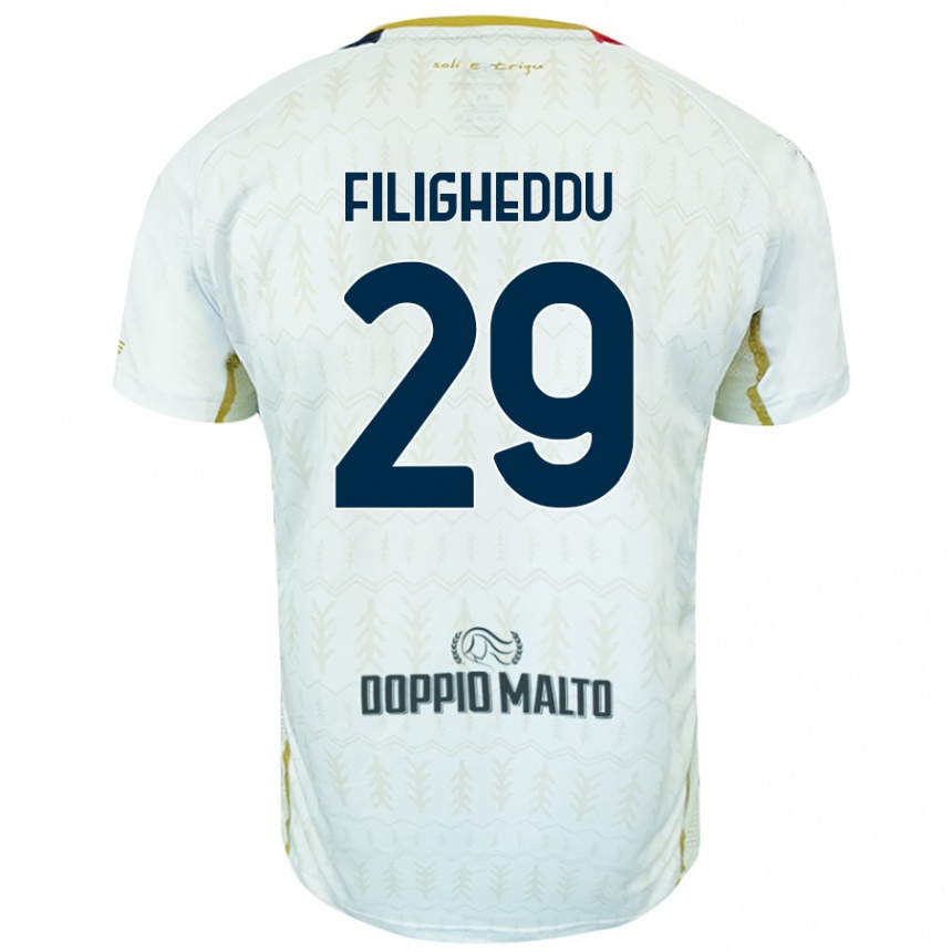 ילדים כדורגל Daniele Filigheddu #29 לָבָן הרחק ג'רזי 2024/25