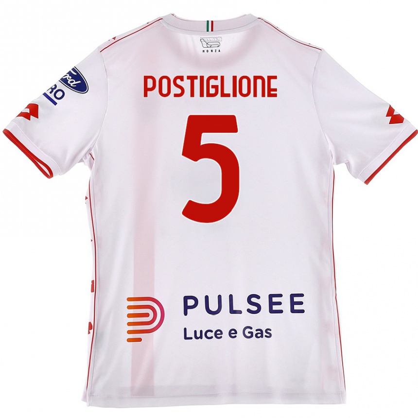 ילדים כדורגל Nicolò Postiglione #5 לבן אדום הרחק ג'רזי 2024/25