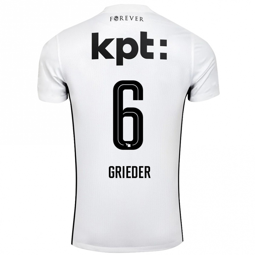 ילדים כדורגל Lionel Grieder #6 לבן שחור הרחק ג'רזי 2024/25
