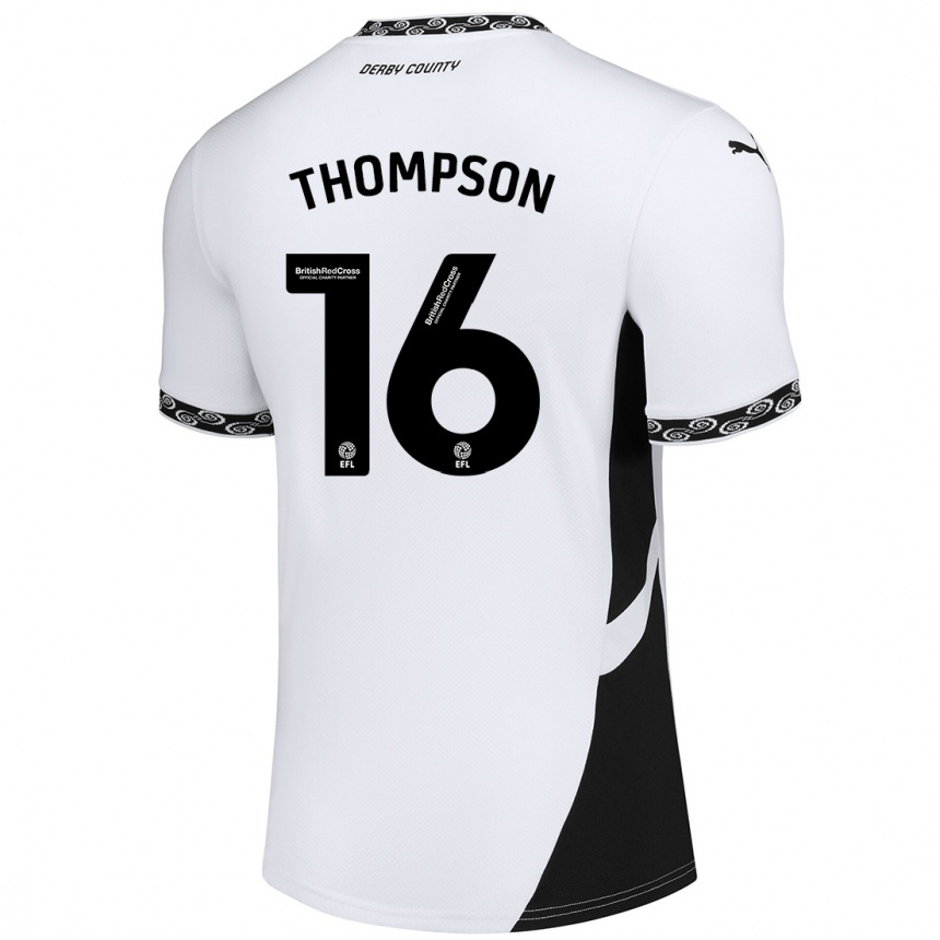 גברים כדורגל Liam Thompson #16 לבן שחור ג'רזי ביתית 2024/25