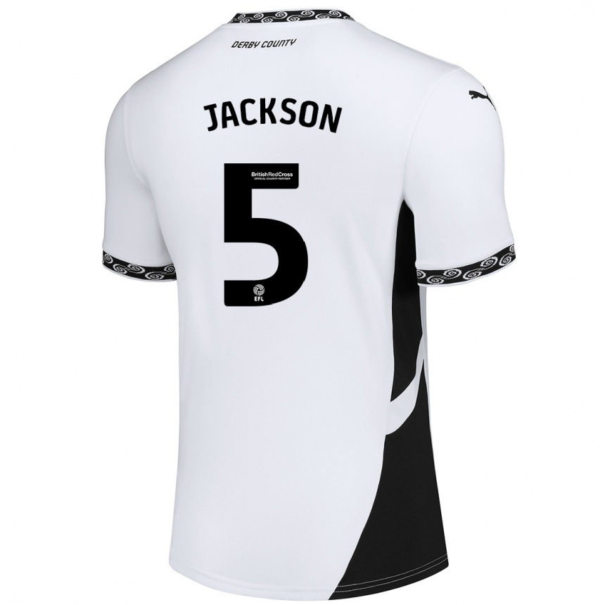 גברים כדורגל Sarah Jackson #5 לבן שחור ג'רזי ביתית 2024/25