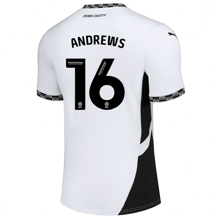 גברים כדורגל Marli Rhodes-Andrews #16 לבן שחור ג'רזי ביתית 2024/25