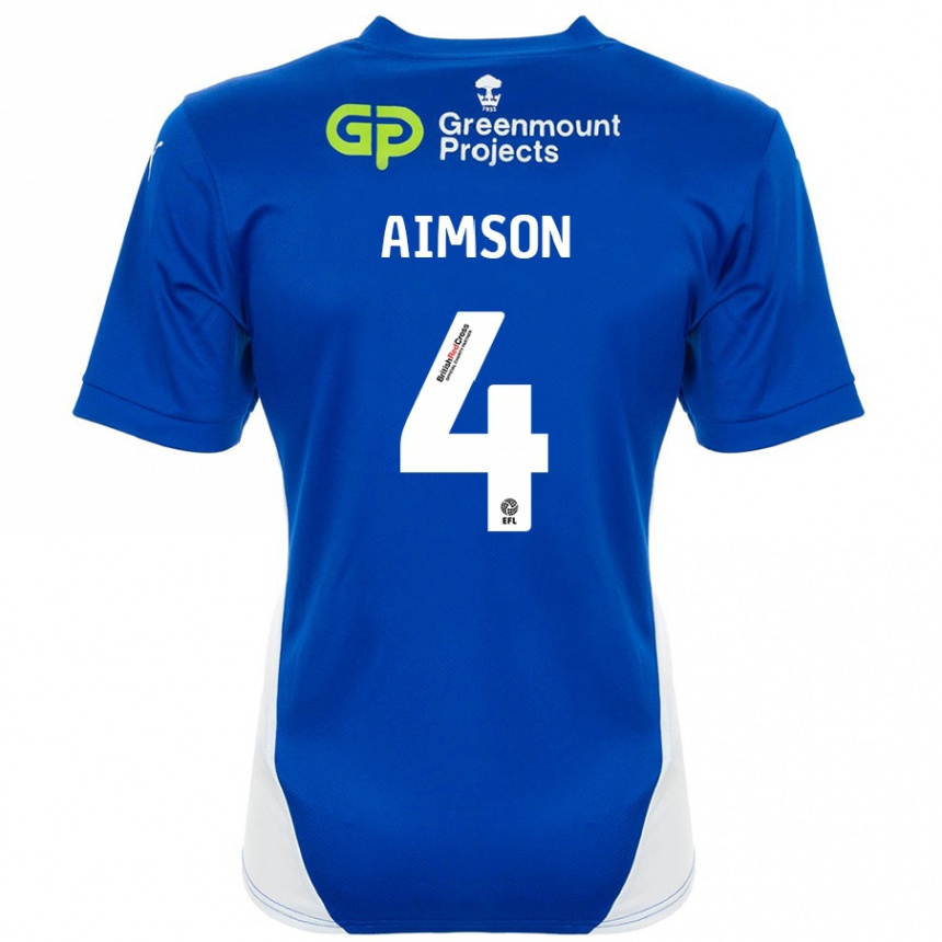 גברים כדורגל Will Aimson #4 כחול לבן ג'רזי ביתית 2024/25