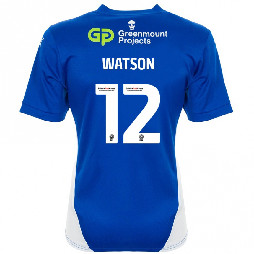 גברים כדורגל Tom Watson #12 כחול לבן ג'רזי ביתית 2024/25