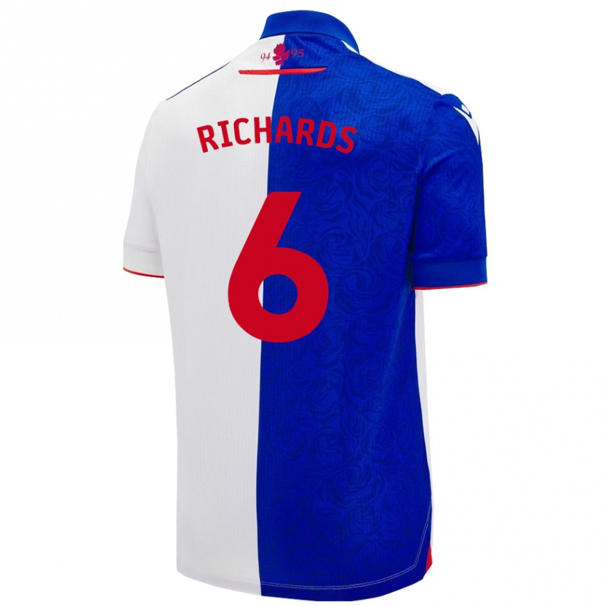 גברים כדורגל Jade Richards #6 שמיים כחול לבן ג'רזי ביתית 2024/25