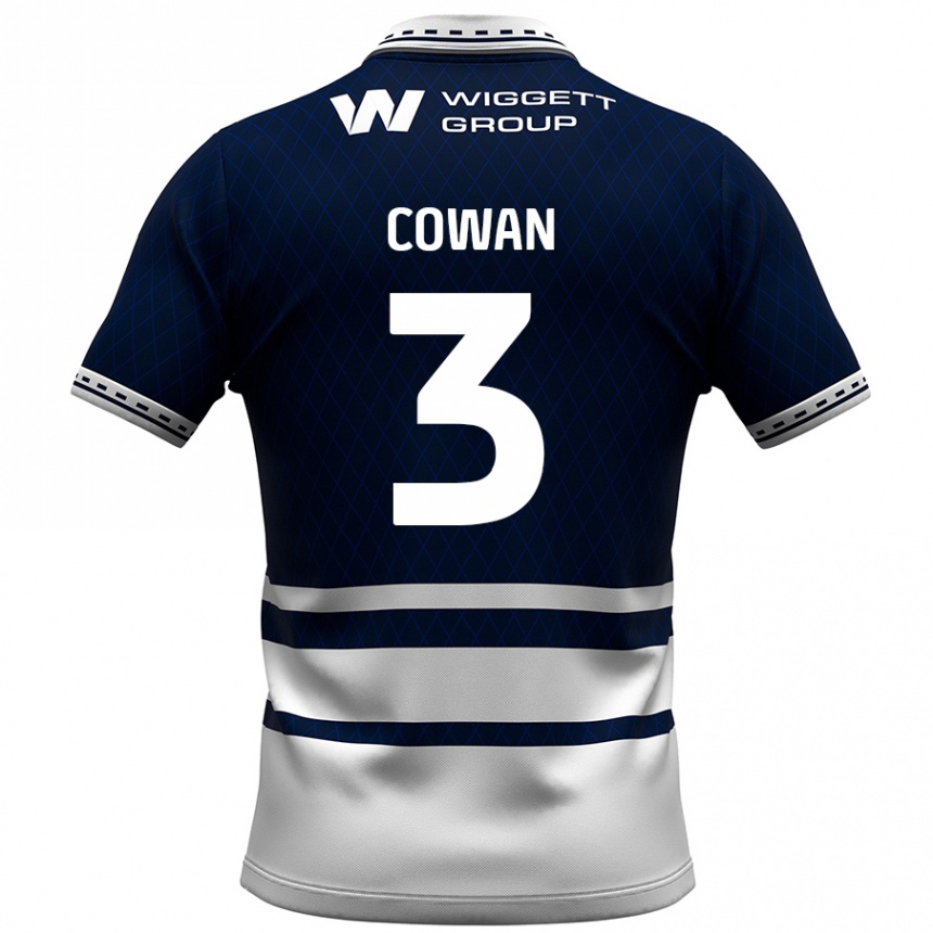גברים כדורגל Leanne Cowan #3 כחול נייבי לבן ג'רזי ביתית 2024/25