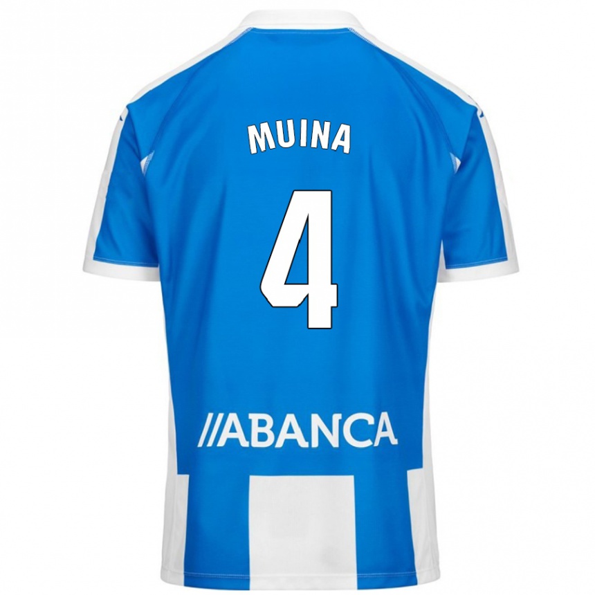 גברים כדורגל Henar Muiña #4 כחול לבן ג'רזי ביתית 2024/25
