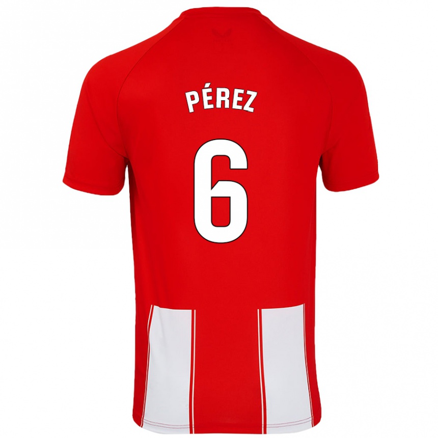 גברים כדורגל René Pérez #6 אדום לבן ג'רזי ביתית 2024/25