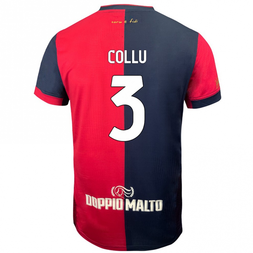 גברים כדורגל Davide Collu #3 אדום כחול כהה יותר ג'רזי ביתית 2024/25