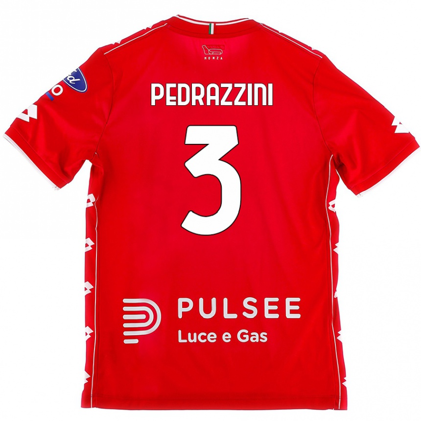 גברים כדורגל Carlo Pedrazzini #3 אדום לבן ג'רזי ביתית 2024/25