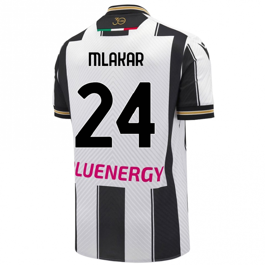 גברים כדורגל Lorenzo Mlakar #24 לבן שחור ג'רזי ביתית 2024/25
