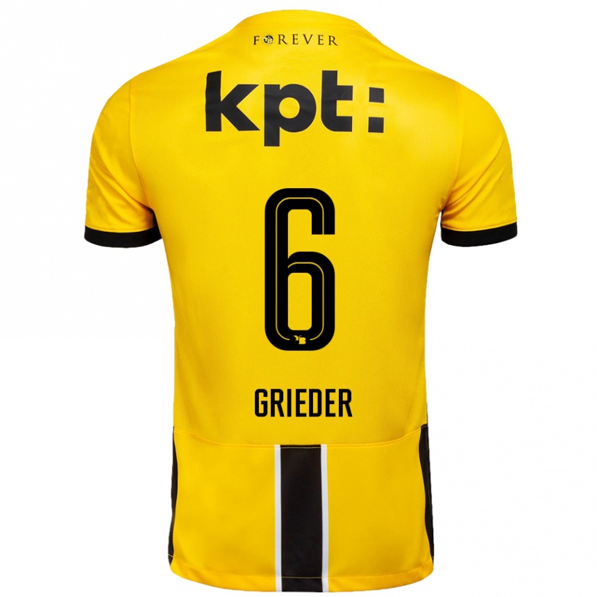 גברים כדורגל Lionel Grieder #6 צהוב שחור ג'רזי ביתית 2024/25