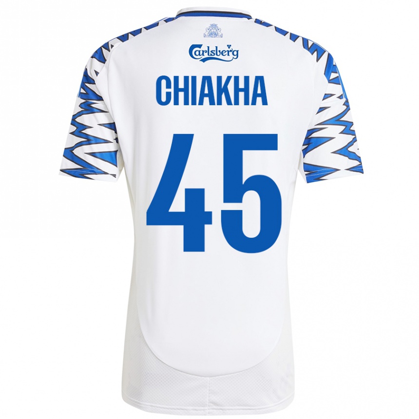 גברים כדורגל אמין צ'יאקה #45 לבן כחול שמיים ג'רזי ביתית 2024/25