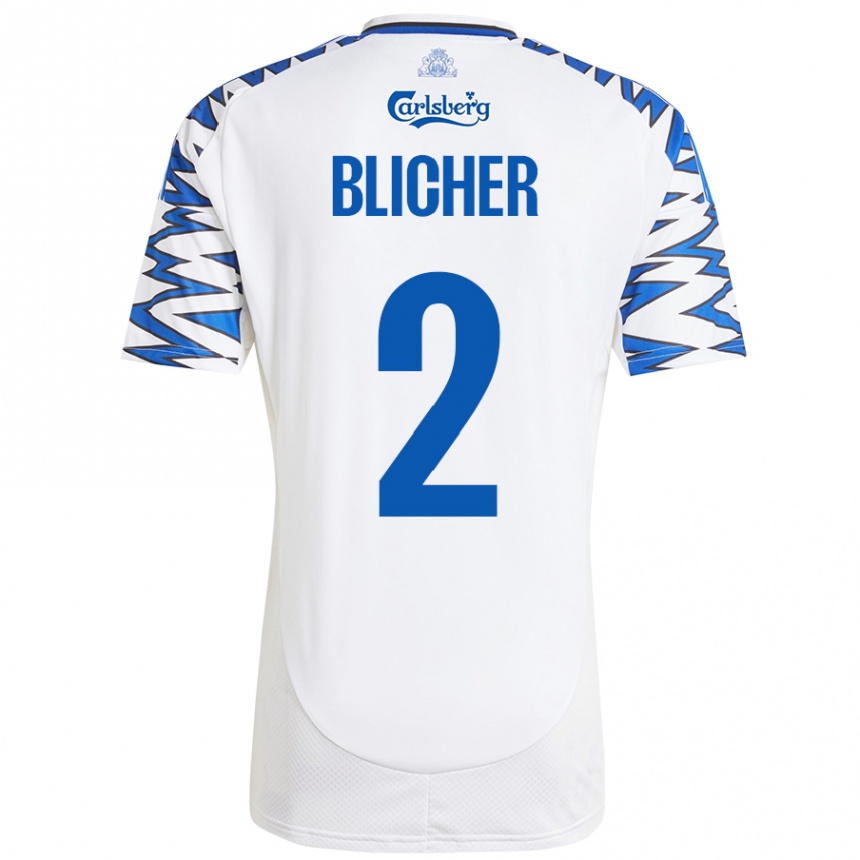 גברים כדורגל Nicolai Blicher #2 לבן כחול שמיים ג'רזי ביתית 2024/25