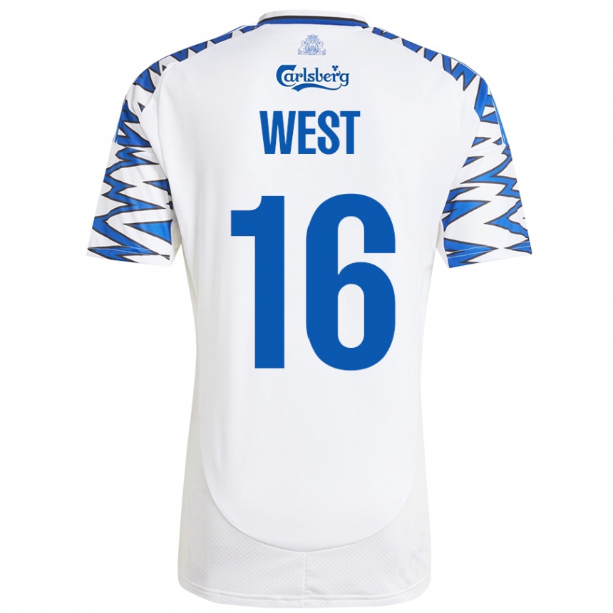 גברים כדורגל Liam West #16 לבן כחול שמיים ג'רזי ביתית 2024/25