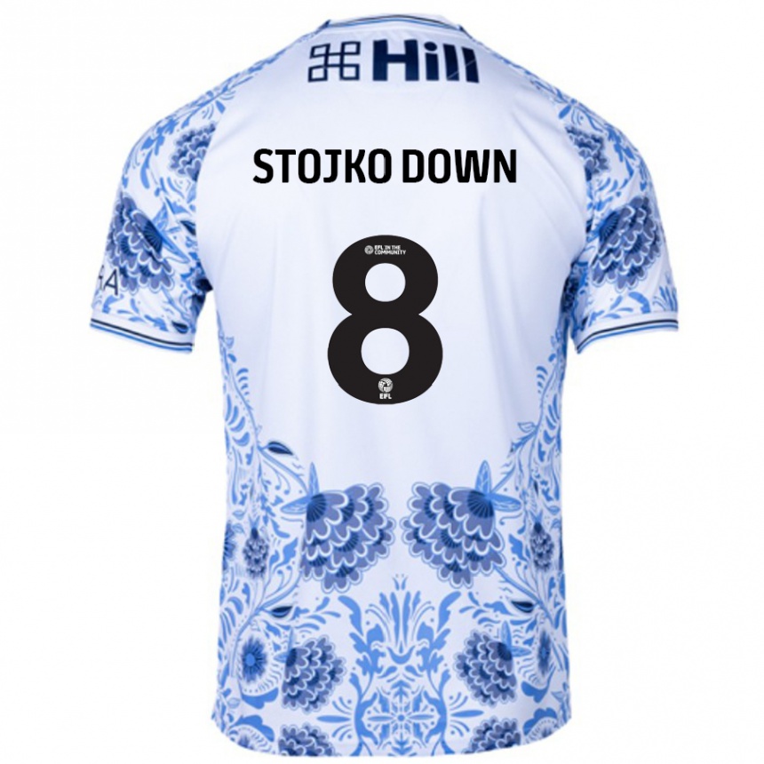 גברים כדורגל Alysha Stojko-Down #8 כחול לבן הרחק ג'רזי 2024/25
