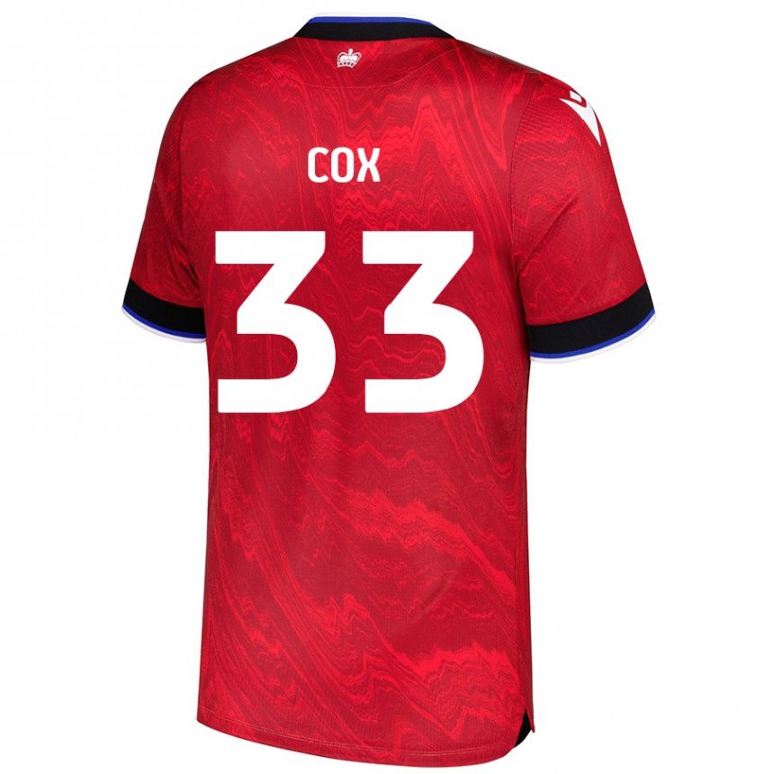 גברים כדורגל Bella Cox #33 אדום שחור הרחק ג'רזי 2024/25