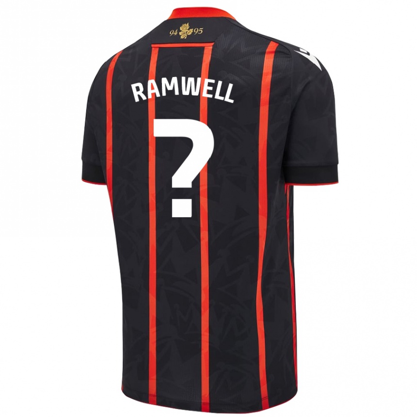 גברים כדורגל Teddy Ramwell #0 שחור אדום הרחק ג'רזי 2024/25