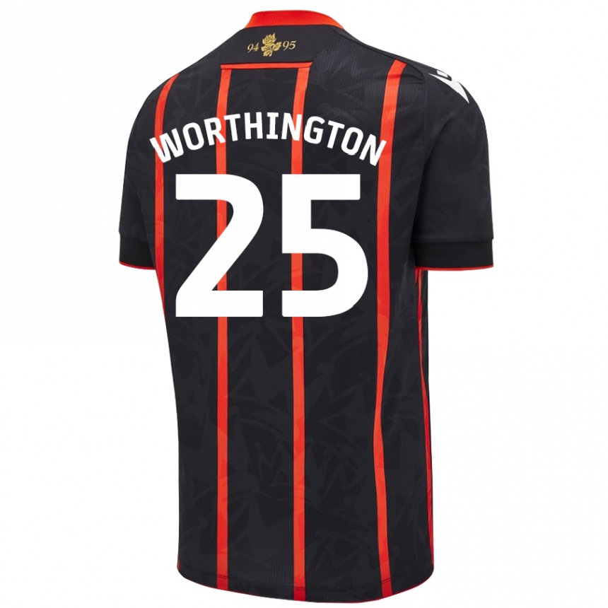 גברים כדורגל Nicola Worthington #25 שחור אדום הרחק ג'רזי 2024/25