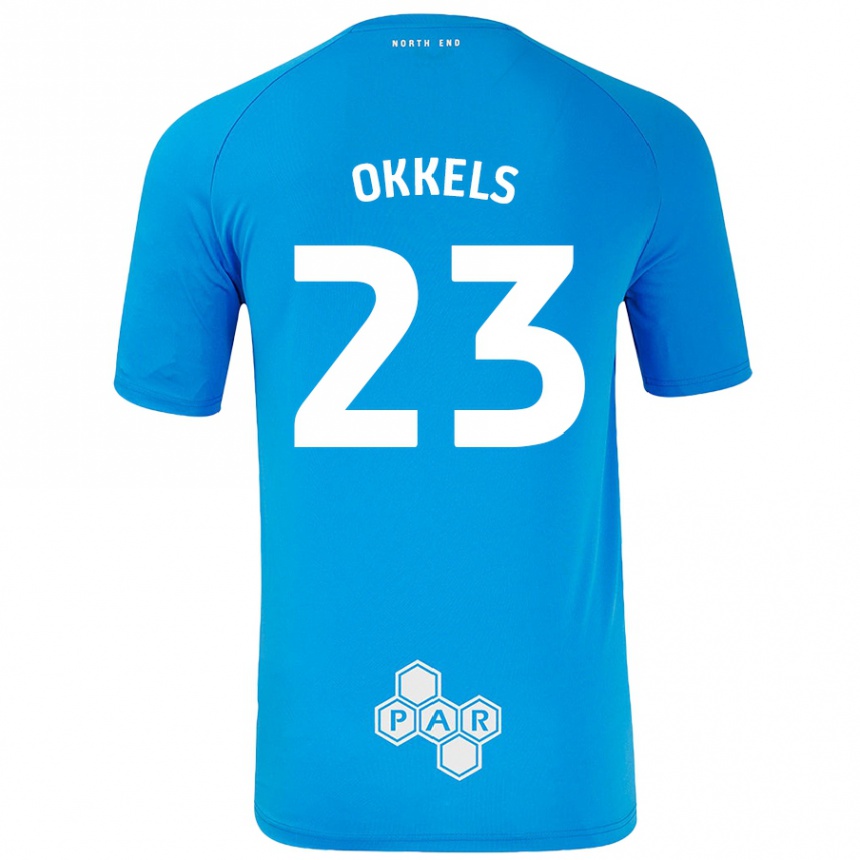 גברים כדורגל Jeppe Okkels #23 כחול שמיים הרחק ג'רזי 2024/25