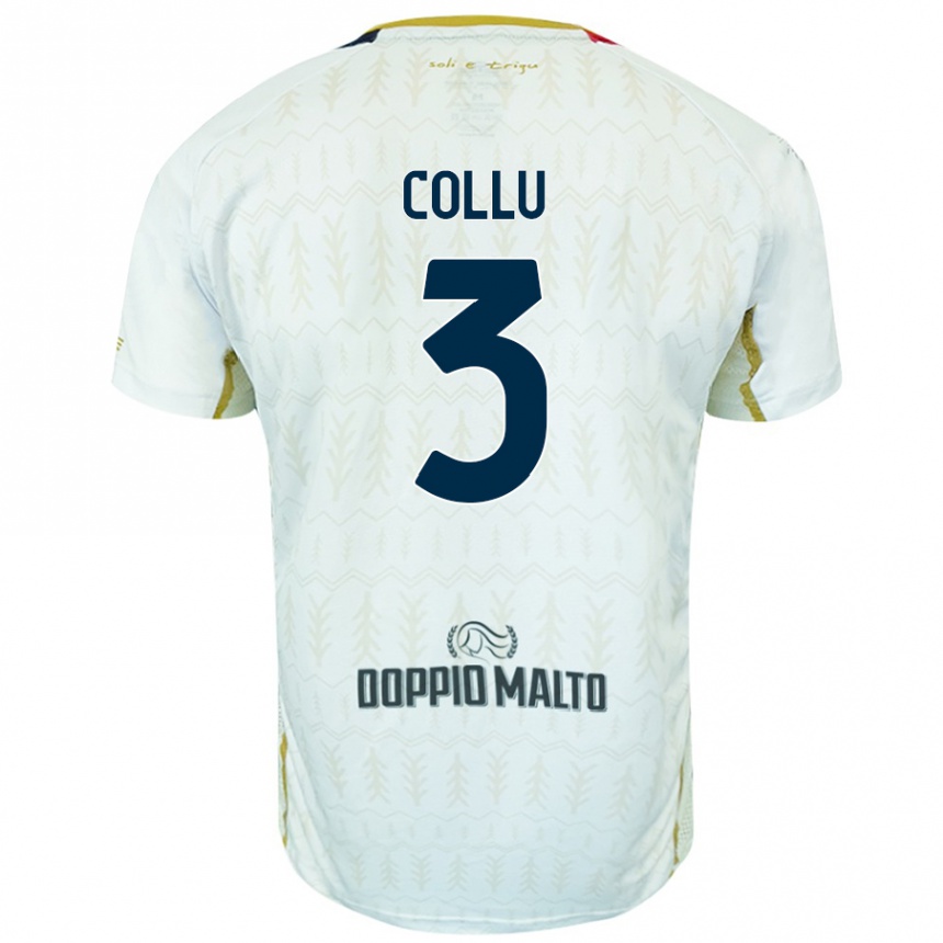 גברים כדורגל Davide Collu #3 לָבָן הרחק ג'רזי 2024/25