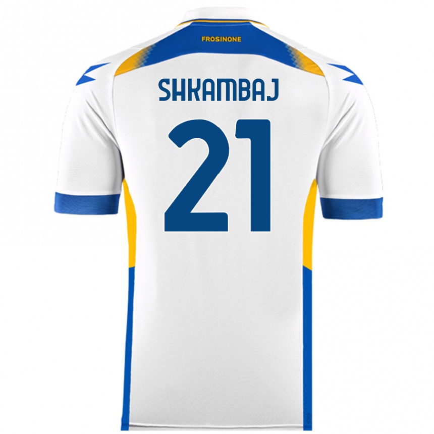 גברים כדורגל Ardit Shkambaj #21 לָבָן הרחק ג'רזי 2024/25