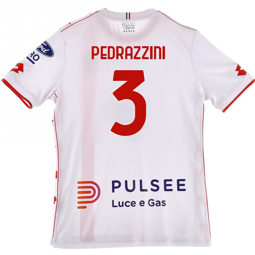 גברים כדורגל Carlo Pedrazzini #3 לבן אדום הרחק ג'רזי 2024/25