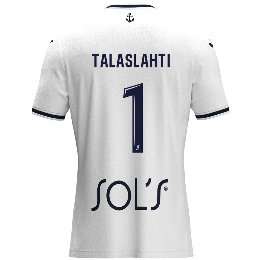 גברים כדורגל Katriina Talaslahti #1 לבן כחול כהה הרחק ג'רזי 2024/25