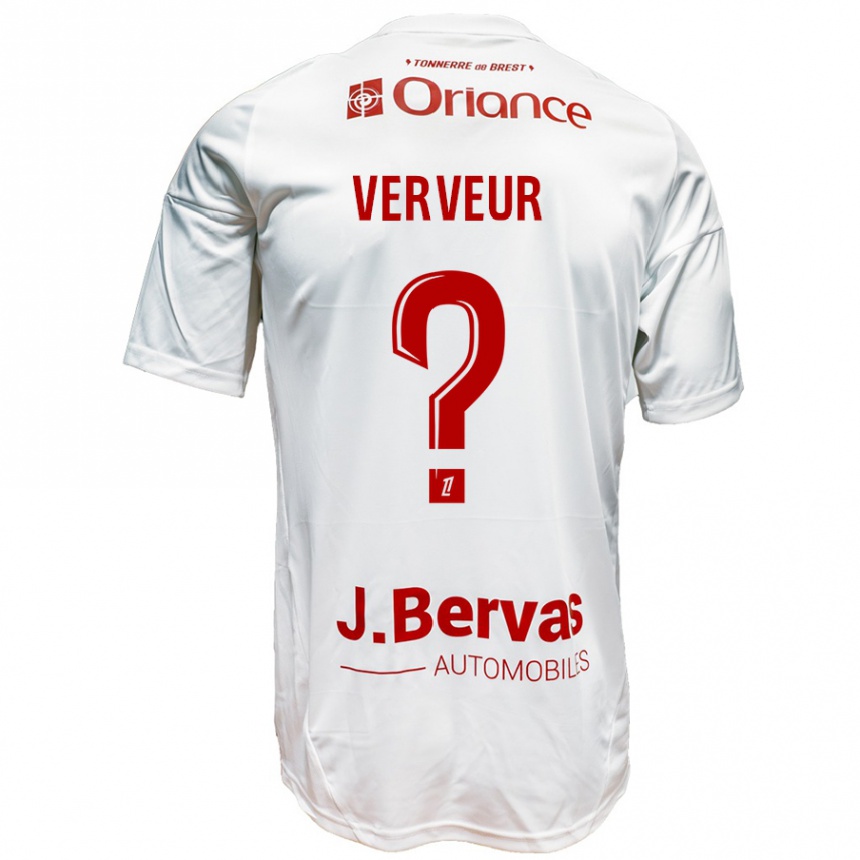 גברים כדורגל Titouan Verveur #0 לבן אדום הרחק ג'רזי 2024/25