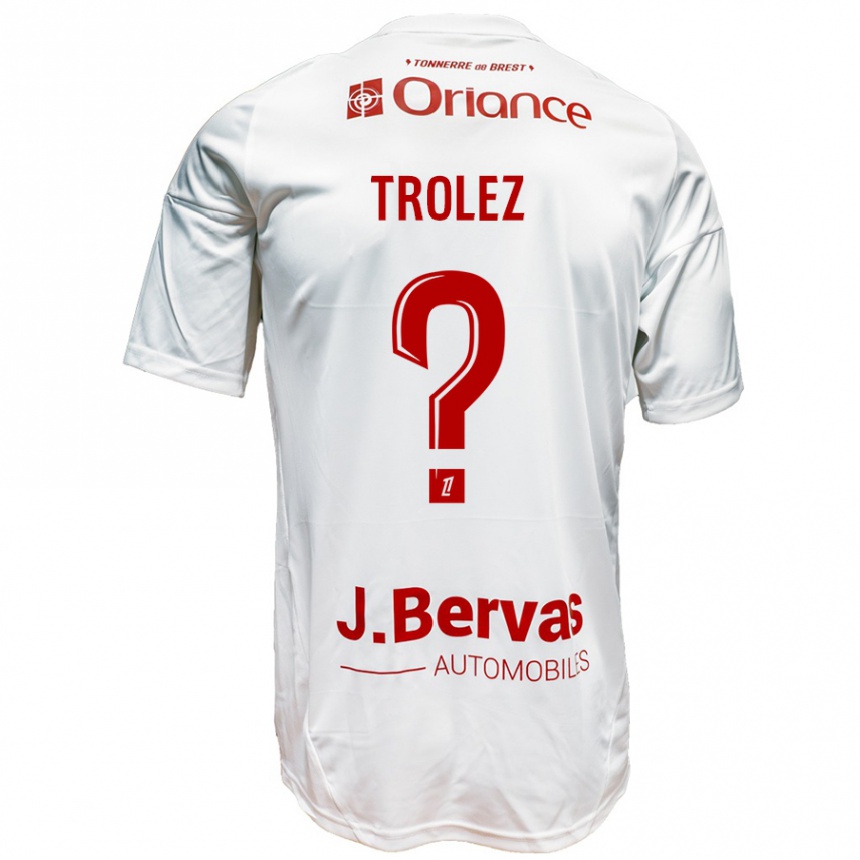 גברים כדורגל Loann Trolez #0 לבן אדום הרחק ג'רזי 2024/25