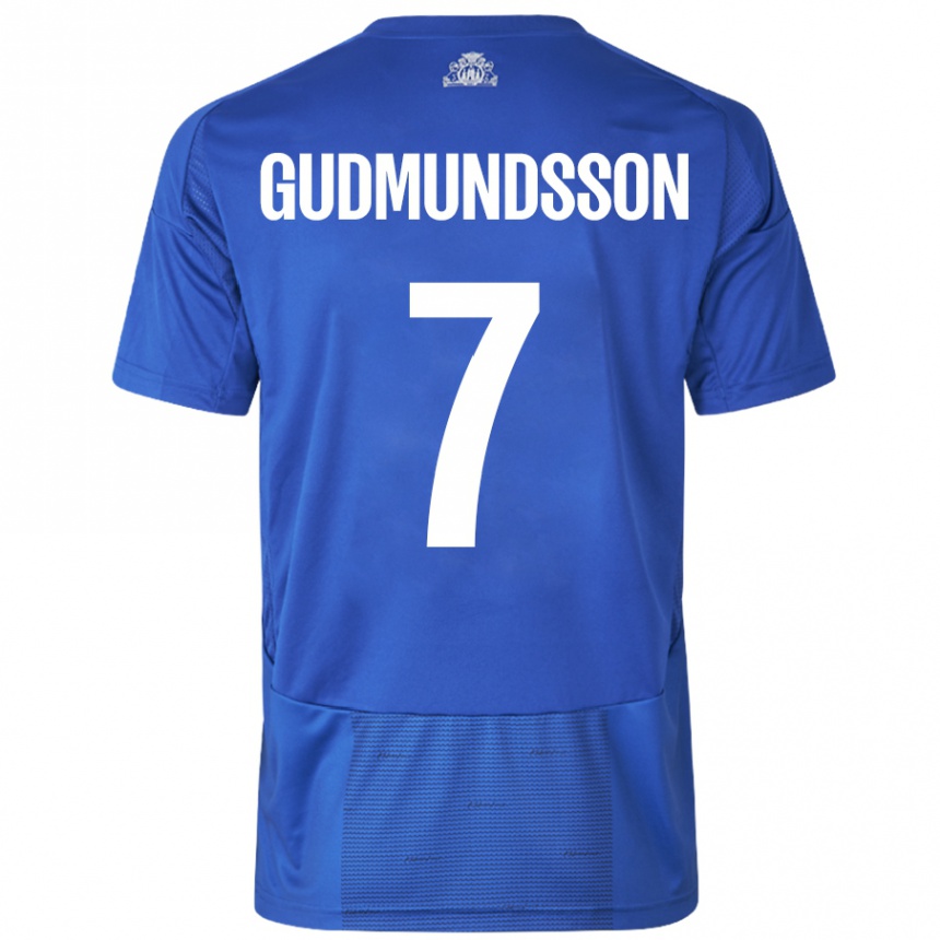 גברים כדורגל Galdur Gudmundsson #7 כחול לבן הרחק ג'רזי 2024/25