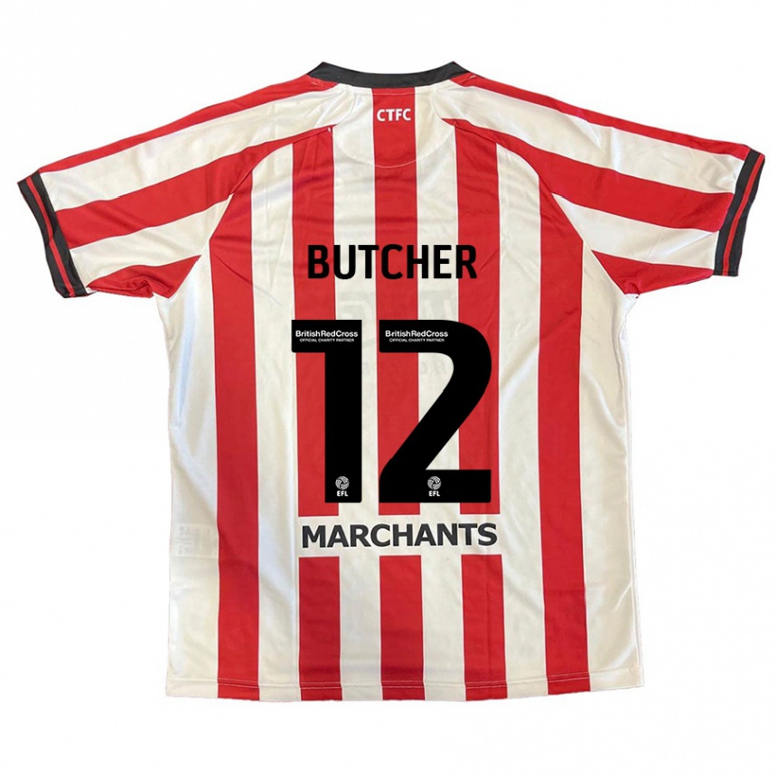 נשים כדורגל Henna Butcher #12 אדום לבן ג'רזי ביתית 2024/25