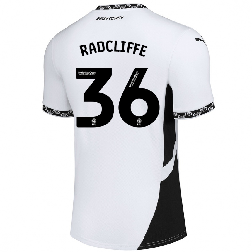נשים כדורגל Ben Radcliffe #36 לבן שחור ג'רזי ביתית 2024/25