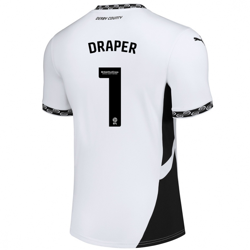 נשים כדורגל Anna Draper #1 לבן שחור ג'רזי ביתית 2024/25
